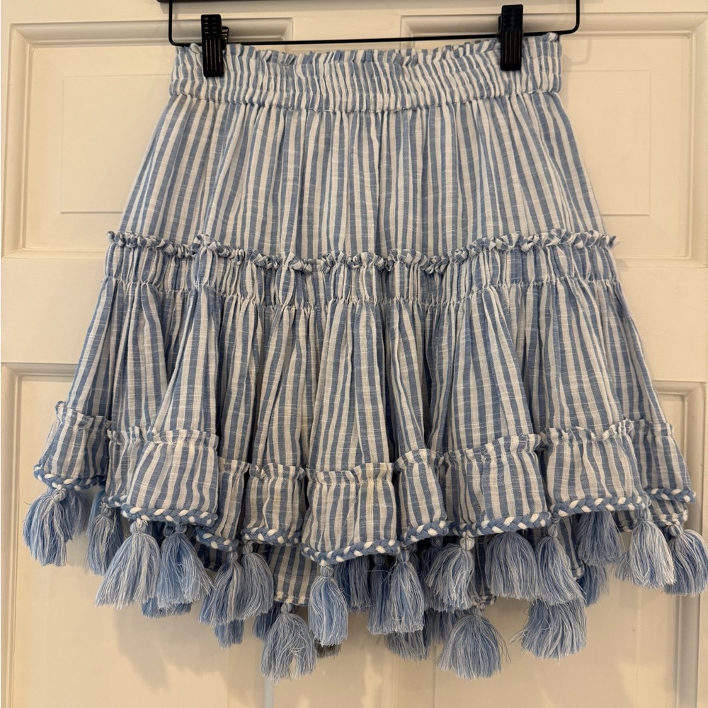 Misa Los Angeles Blue Striped Tassel Skirt